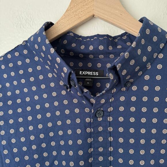 EXPRESS Mens Blue Pattern Dress Shirt Button Up Work Office Club Formal Size XL - Picture 2 of 10